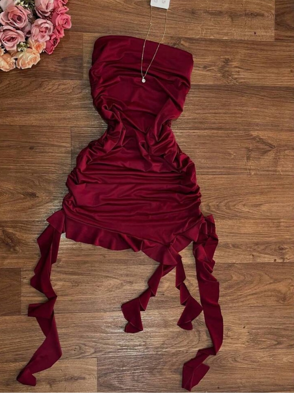 Elegant Fitted Solid Color Dress, Asymmetrical Hem With Ribbon Design